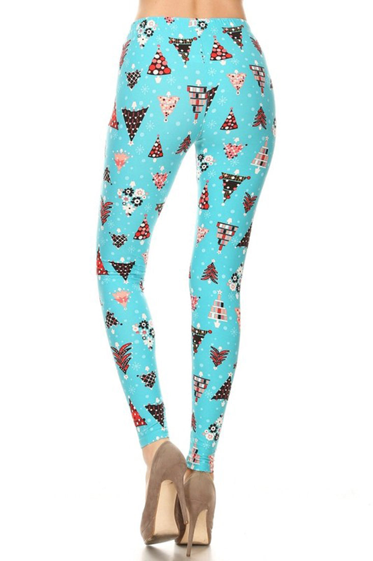 Niobe Clothing Aqua Christmas Tree Design Leggings - Leggings p_leggings