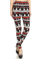Black Red Christmas Design Leggings leggings- Niobe Clothing