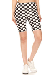 Black White Check Biker Shorts leggings- Niobe Clothing