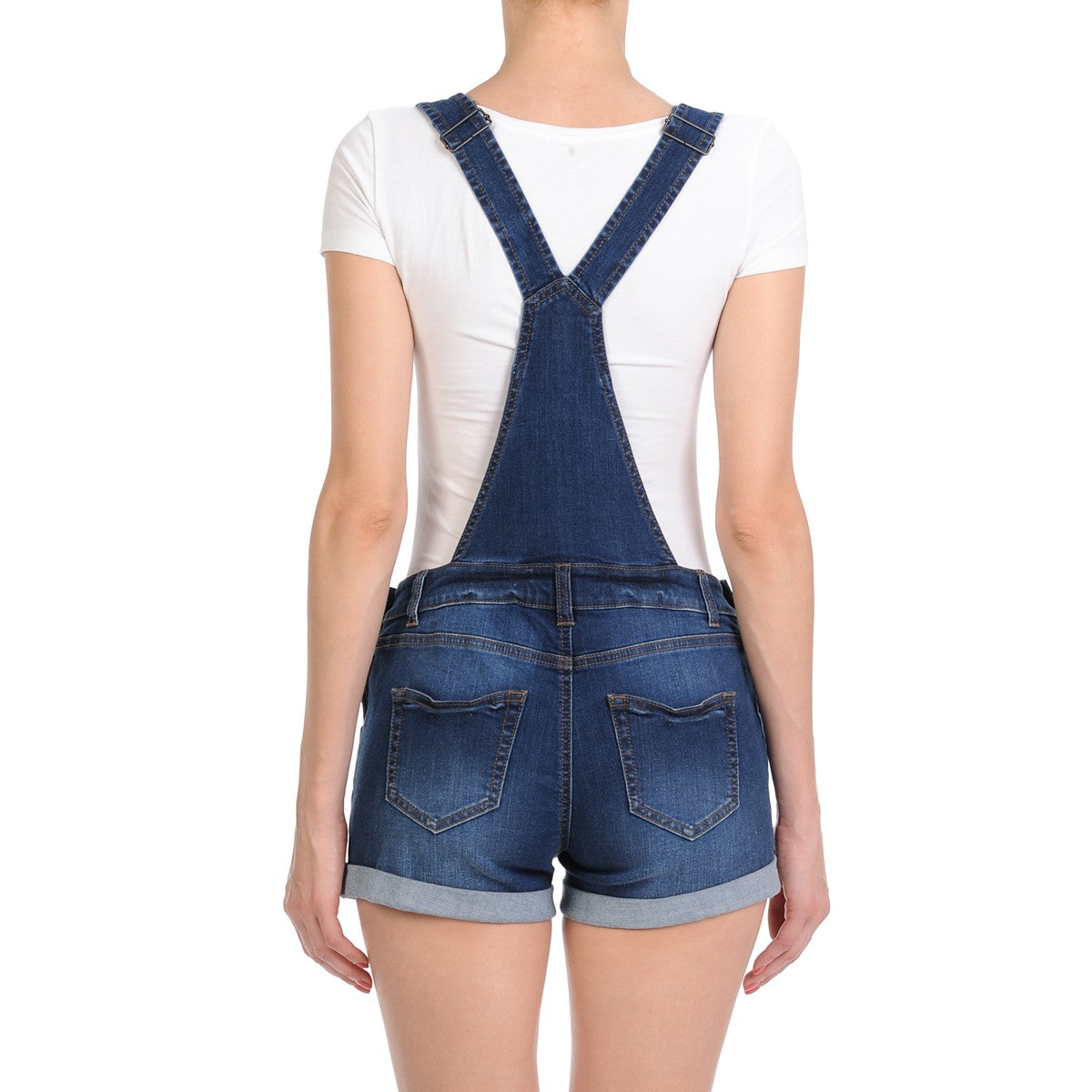 Wax Distressed Denim Shortalls - One-Pieces f_dresses