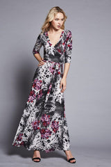 Niobe Clothing 3/4 Sleeve Animal Floral Bohemian Maxi Dress - dress