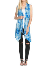 Niobe Clothing Patterned Sleeveless Asymmetric Hem Open Front Cardigan (Sky Blue Tie Dye) - Cardigans