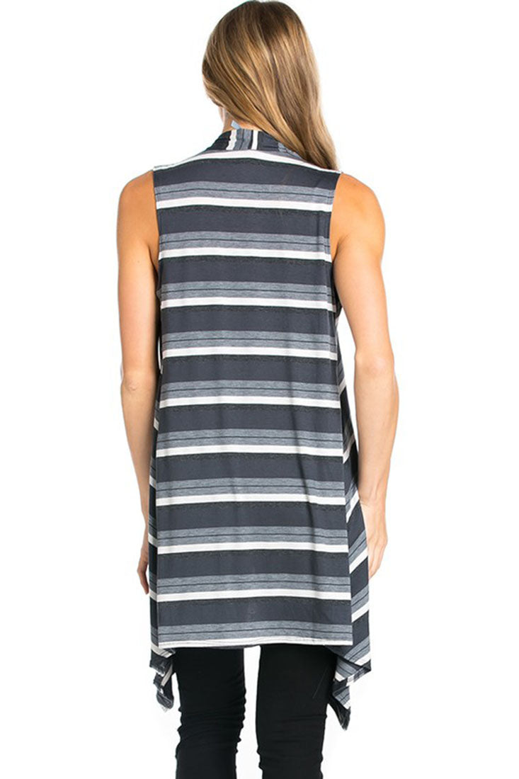 Niobe Clothing Sleeveless Asymmetric Hem Open Front Cardigan in Grey Mix - f_outerwear