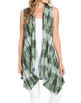 Niobe Clothing Patterned Sleeveless Asymmetric Hem Open Front Cardigan (Shades of Green) - Cardigans