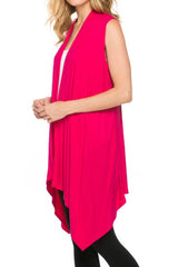Niobe Clothing Solid Color Sleeveless Asymmetric Hem Open Front Cardigan (Fuchsia) - Cardigans