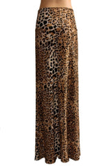 Niobe Clothing Animal Print Striped Full Length Banded Waist Foldover Maxi Skirt (Cheetah) - Skirts