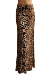 Niobe Clothing Animal Print Striped Full Length Banded Waist Foldover Maxi Skirt (Cheetah) - Skirts