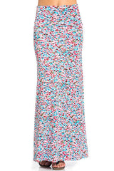 Niobe Clothing Pink/Blue Watercolor Impression Printed Maxi Skirt - Skirts