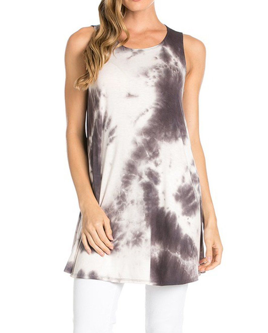 Azules Sleeveless A-line Tank Tunic (Desaturation) - f_tops