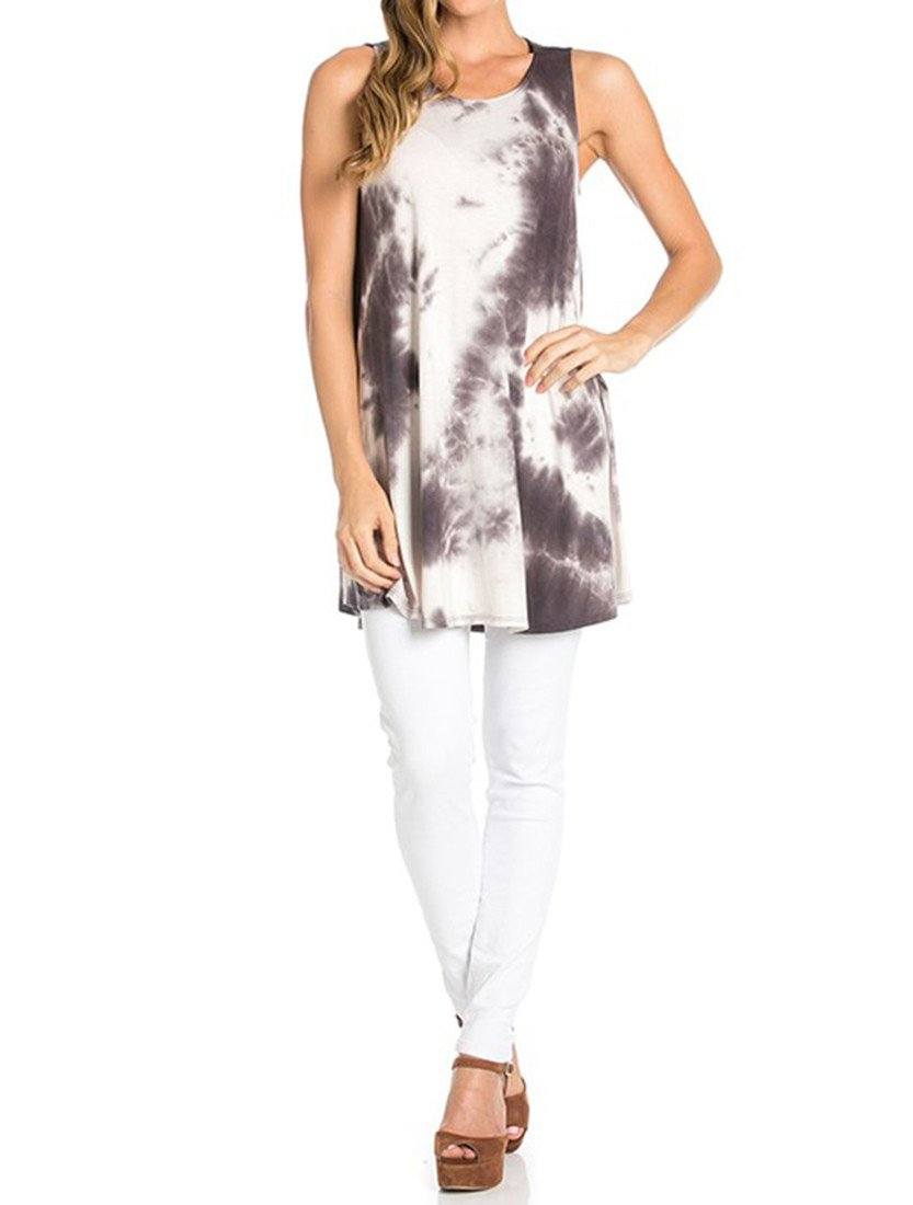 Azules Sleeveless A-line Tank Tunic (Desaturation) - f_tops
