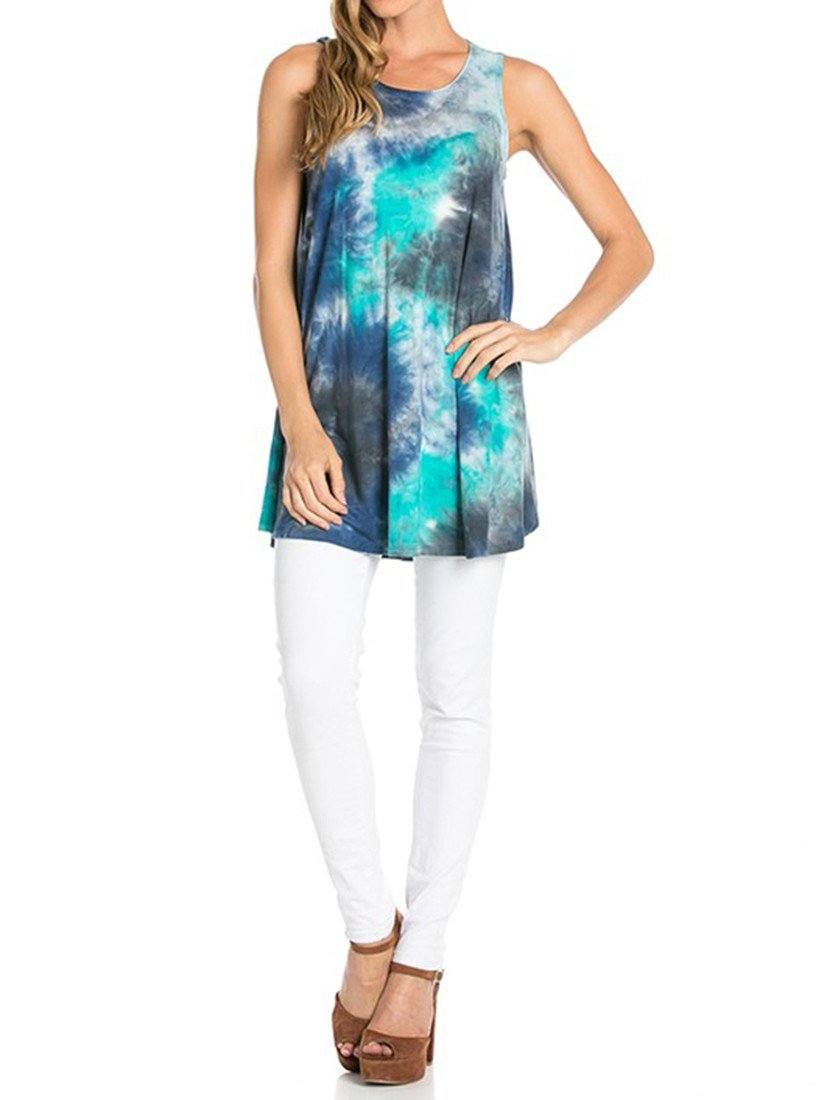 Azules Sleeveless A-line Tank Tunic (Oceanic Waters) - f_tops
