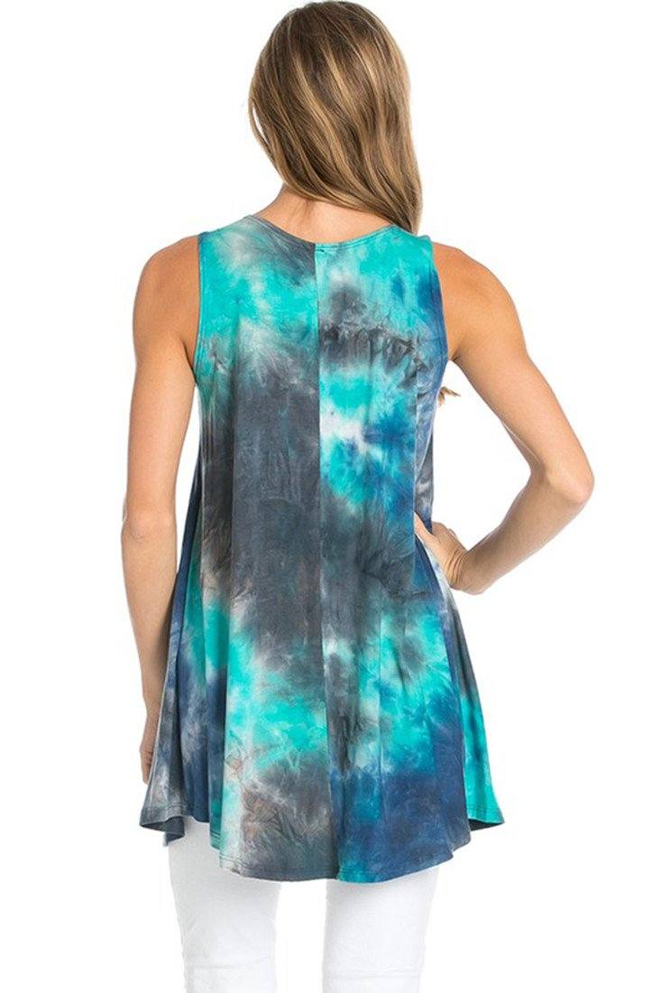 Azules Sleeveless A-line Tank Tunic (Oceanic Waters) - f_tops