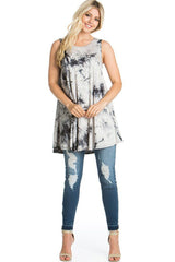 Azules Sleeveless A-line Tank Tunic (Shadow Tie Dye) - Tunics
