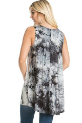 Azules Sleeveless A-line Tank Tunic (Shadow Tie Dye) - Tunics