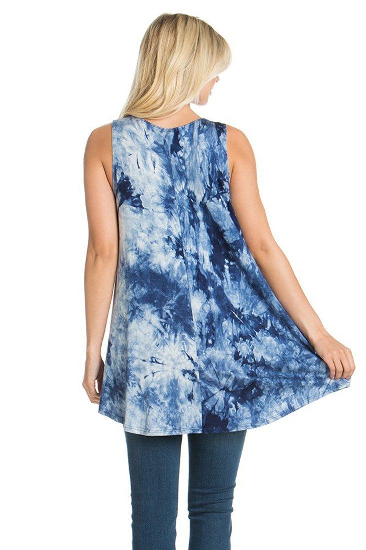 Azules Sleeveless A-line Tank Tunic (Ocean Tie Dye) - f_tops
