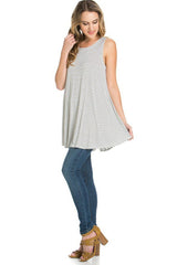 Azules Sleeveless A-line Tank Tunic (Black White Stripes) - Tunics