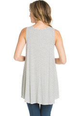 Azules Sleeveless A-line Tank Tunic (Black White Stripes) - Tunics