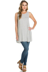 Azules Sleeveless A-line Tank Tunic (Black White Stripes) - Tunics