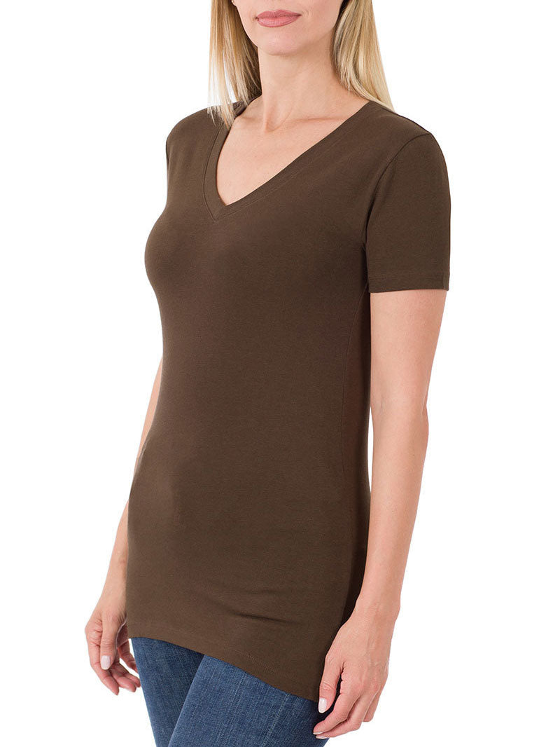 Zenana Cotton V-Neck Short Sleeve Long Tee Shirt - Shirts sb_tops