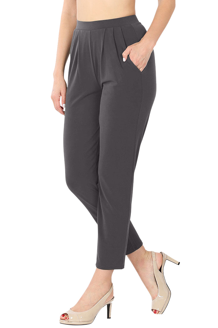 Zenana Pleated High Rise Elastic Waist Ankle Pants w/ Pockets - Trousers sb_bottoms