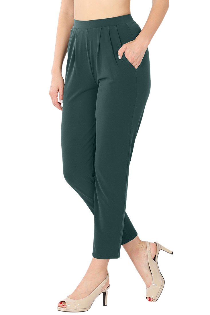 Zenana Pleated High Rise Elastic Waist Ankle Pants w/ Pockets - Trousers sb_bottoms