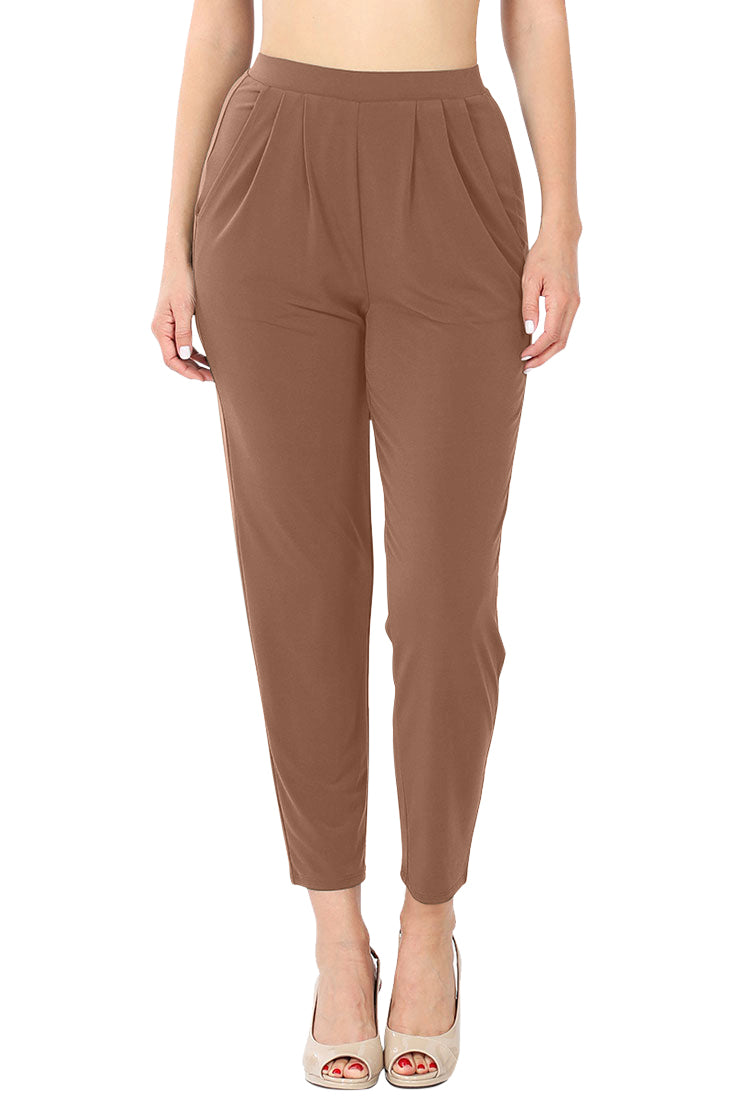 Zenana Pleated High Rise Elastic Waist Ankle Pants w/ Pockets - Trousers sb_bottoms