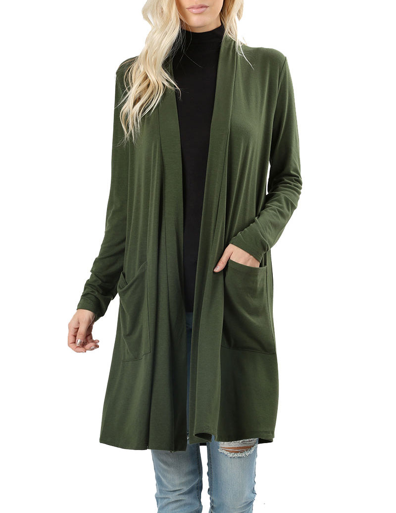 Zenana Long Sleeve Draped Long Cardigan - Cardigans sb_outerwear