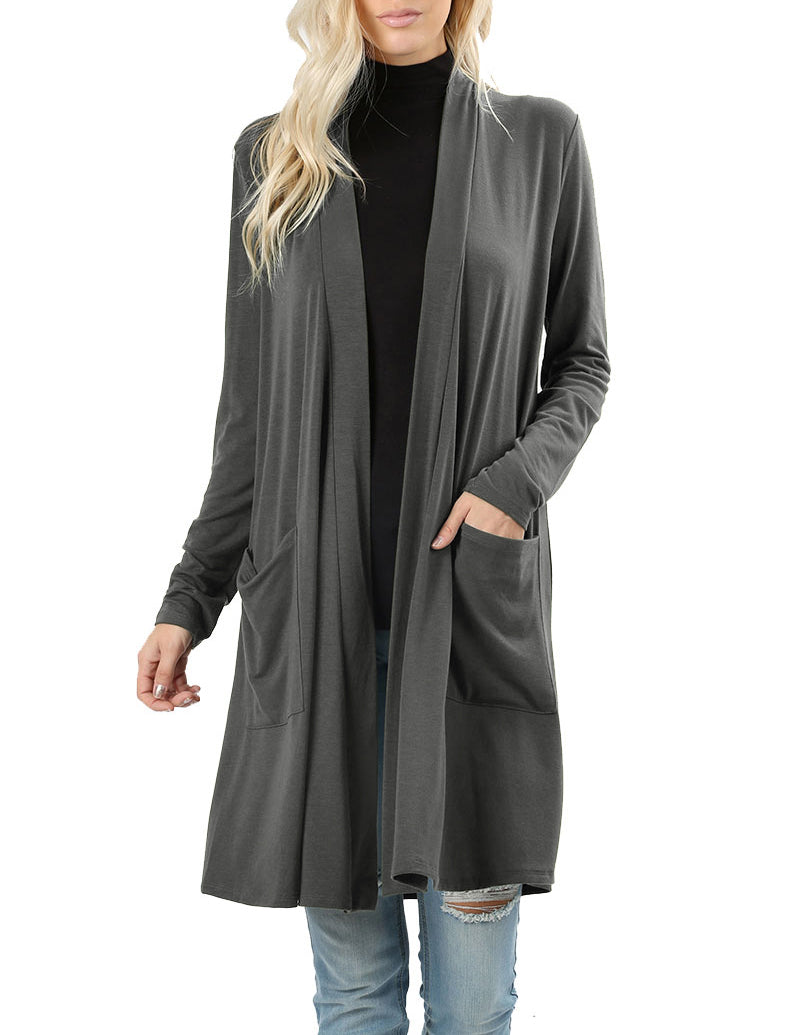 Zenana Long Sleeve Draped Long Cardigan - Cardigans sb_outerwear