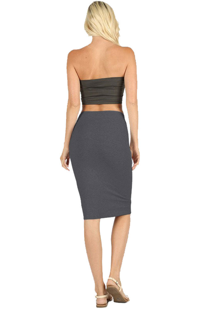 Zenana Cotton High Waist Fitted Midi Pencil Skirt - Skirts sb_bottoms