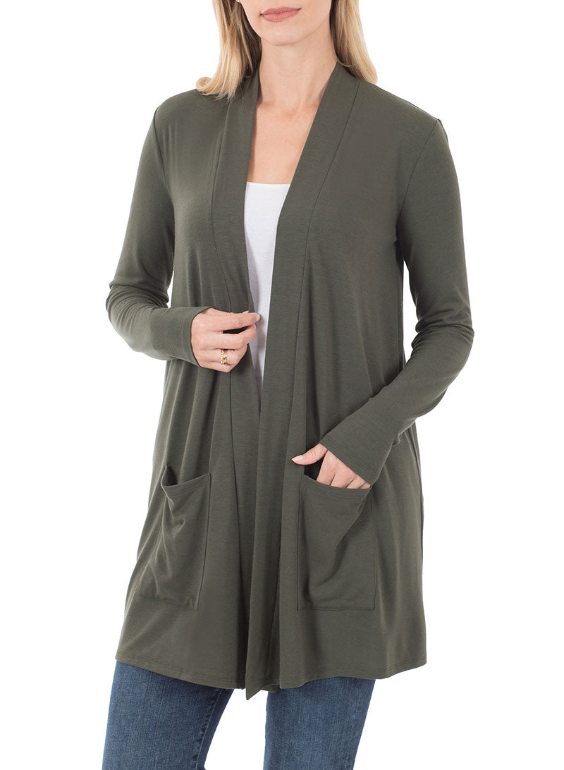 Zenana Long Sleeve Draped Slouchy Cardigan - Cardigans sb_outerwear