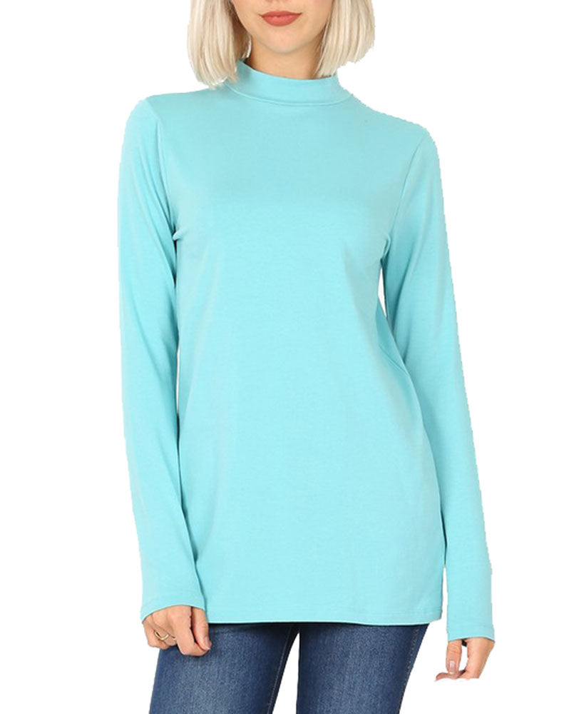 Zenana Cotton Long Sleeve Mock Neck - Shirts sb_tops