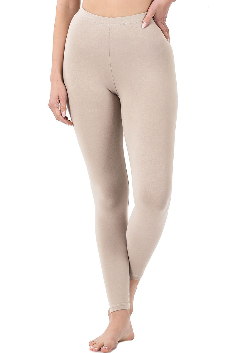 Go Colors beige cotton fabric ankal length leggings - G3-WLJ0066 