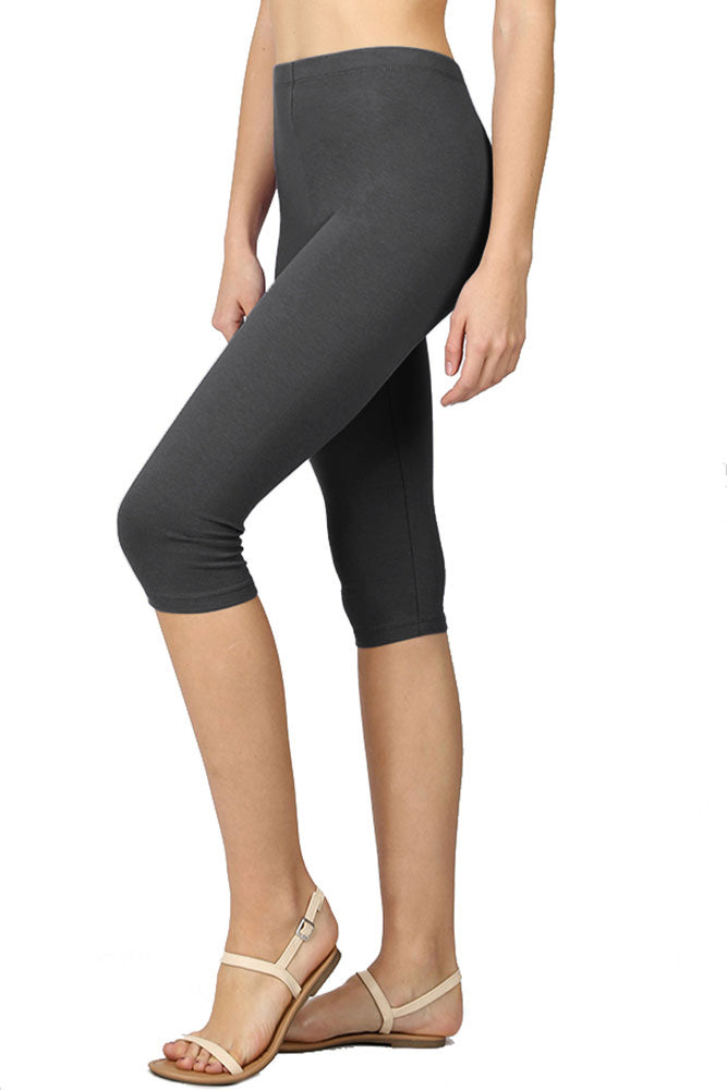 TheMogan Women's S~3X Luxe Stretch Cotton Jersey High Rise Cropped Capri  Leggings 