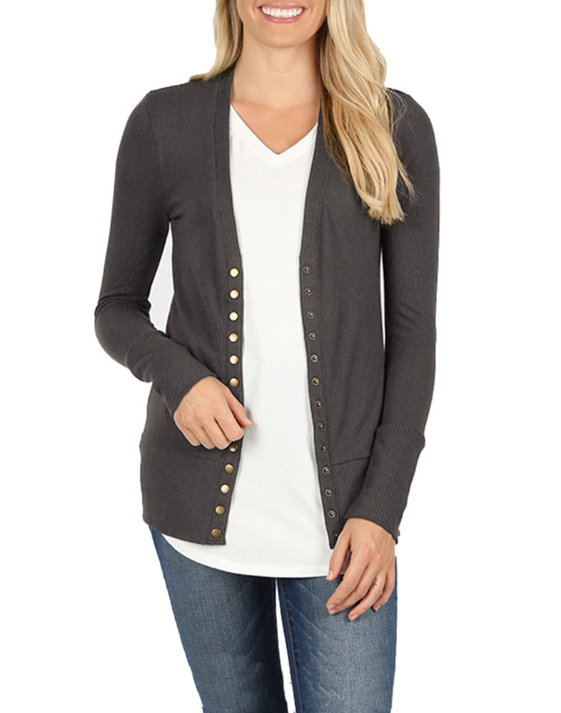 Zenana Snap Button Long Sleeve Sweater Cardigan - Cardigans sb_outerwear