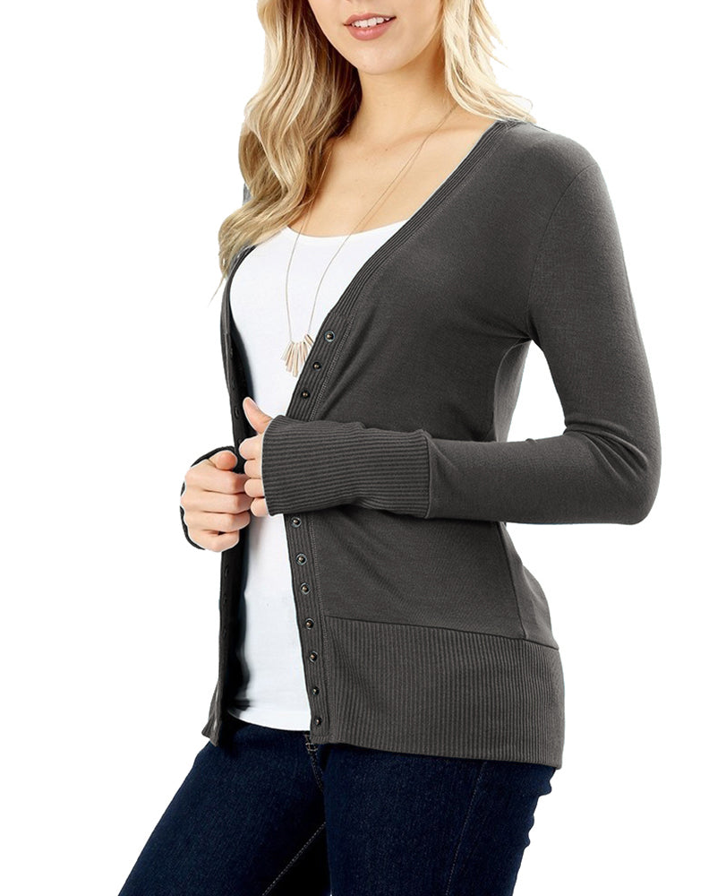 Zenana Snap Button Long Sleeve Sweater Cardigan - Cardigans sb_outerwear