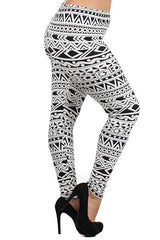 Niobe Clothing Aztec Tribal Black White Fashion Leggings (Plus Size) - leggings