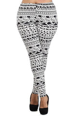 Niobe Clothing Aztec Tribal Black White Fashion Leggings (Plus Size) - leggings