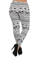 Niobe Clothing Aztec Tribal Black White Fashion Leggings (Plus Size) - leggings