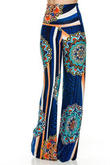 Niobe Clothing High Waist Fold Over Wide Leg Gaucho Palazzo Pants (Blue Multi-1) - pants