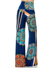 Niobe Clothing High Waist Fold Over Wide Leg Gaucho Palazzo Pants (Blue Multi-1) - pants