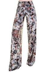 Niobe Clothing High Waist Fold Over Wide Leg Gaucho Palazzo Pants (Floral Shadow) - pants