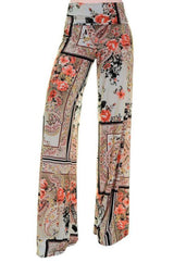 Niobe Clothing High Waist Fold Over Wide Leg Gaucho Palazzo Pants (Classic Paisley) - pants
