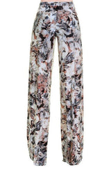 Niobe Clothing High Waist Fold Over Wide Leg Gaucho Palazzo Pants (Floral Shadow) - pants