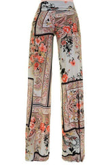 Niobe Clothing High Waist Fold Over Wide Leg Gaucho Palazzo Pants (Classic Paisley) - pants