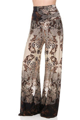 Niobe Clothing High Waist Foldover Boho Palazzo Pants (Beige) - pants