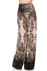 Niobe Clothing High Waist Foldover Boho Palazzo Pants (Beige) - pants