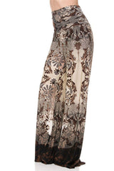 Niobe Clothing High Waist Foldover Boho Palazzo Pants (Beige) - pants