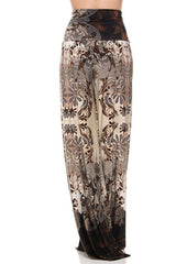 Niobe Clothing High Waist Foldover Boho Palazzo Pants (Beige) - pants