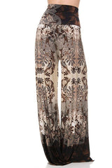 Niobe Clothing High Waist Foldover Boho Palazzo Pants (Beige) - pants