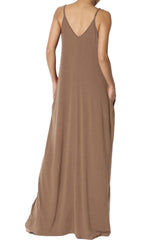 V-Neck Cami Spaghetti Strap Maxi Dress dress- Niobe Clothing